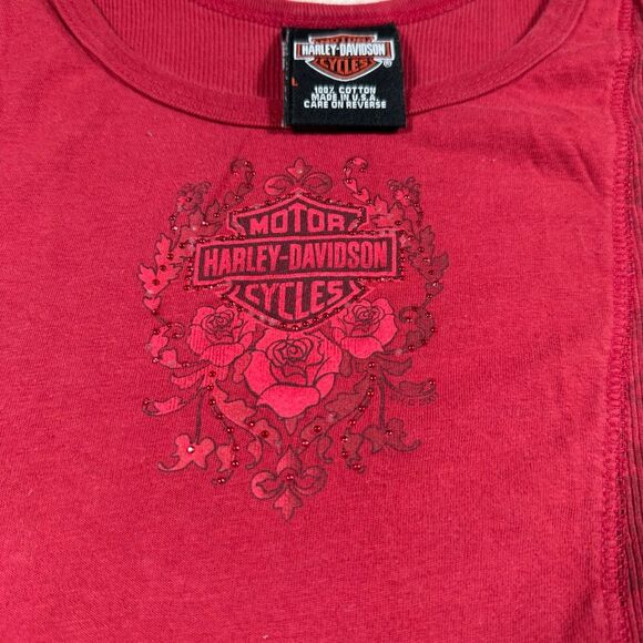 Harley Davidson Women’s Red Floral Tank Top - Picture 3 of 6